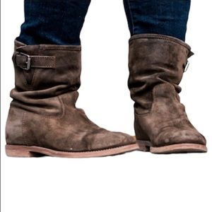 JCrew Langston Interior Wedge Ankle Boots Suede Green Slouch Shaft Boots Size 9